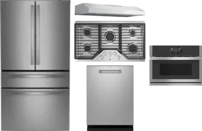 5 Piece Package Includes Refrigerator, Cooktop, Wall Oven, Hood And Dishwasher